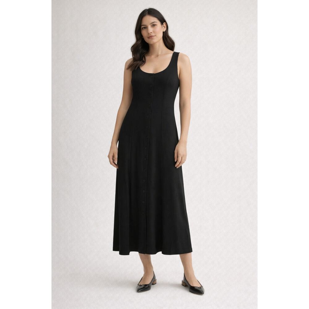 Rumored Mayfair Midi Dress Black | Button Front Minimal Chic NEW